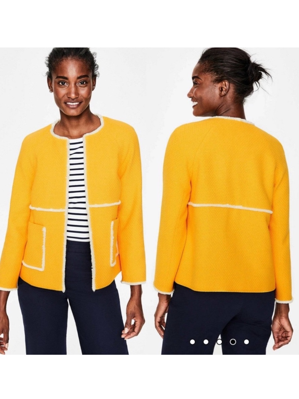 Boden Women's Yellow Ida Textured Long Sleeve Open Front Blazer Size 8